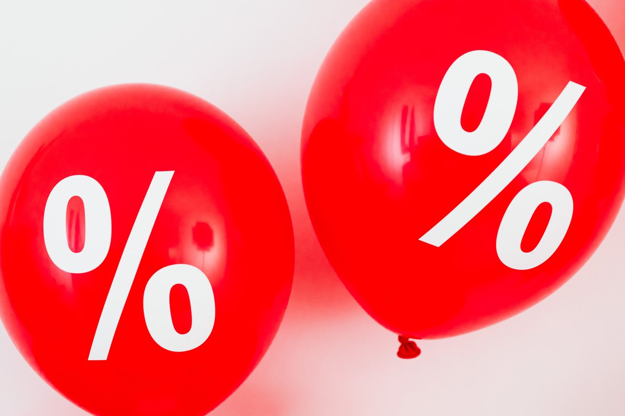 Red Balloons with Percent Sign